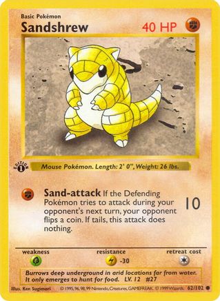 Sandshrew 62 - Base Set Shadowless 1st Edition-1