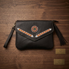 Leather beaded Crossbody bag(Chocolate Brown)-2