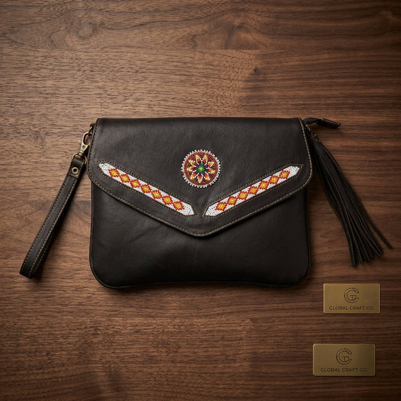 Leather beaded Crossbody bag(Chocolate Brown)-2