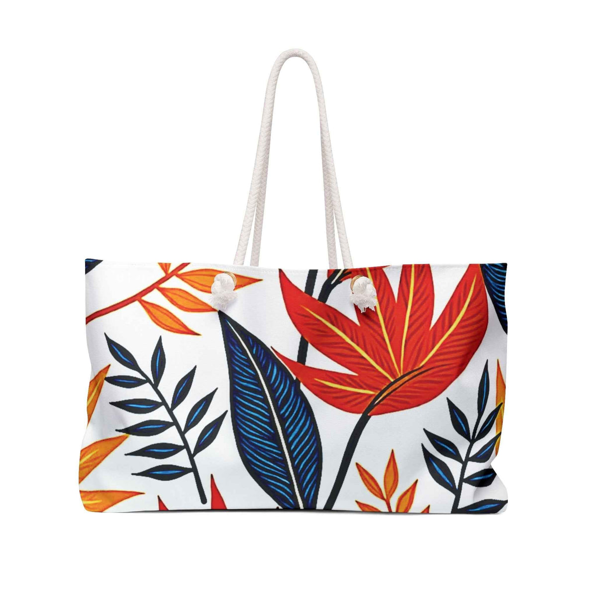Bold Red Blue Tropical Leaves Weekender Bag | Leaf Print Bag-1