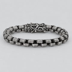 Men's Viking Steel Bracelet. Oxidized Silver Box Chain Norse Clasp Biker Jewelry-1