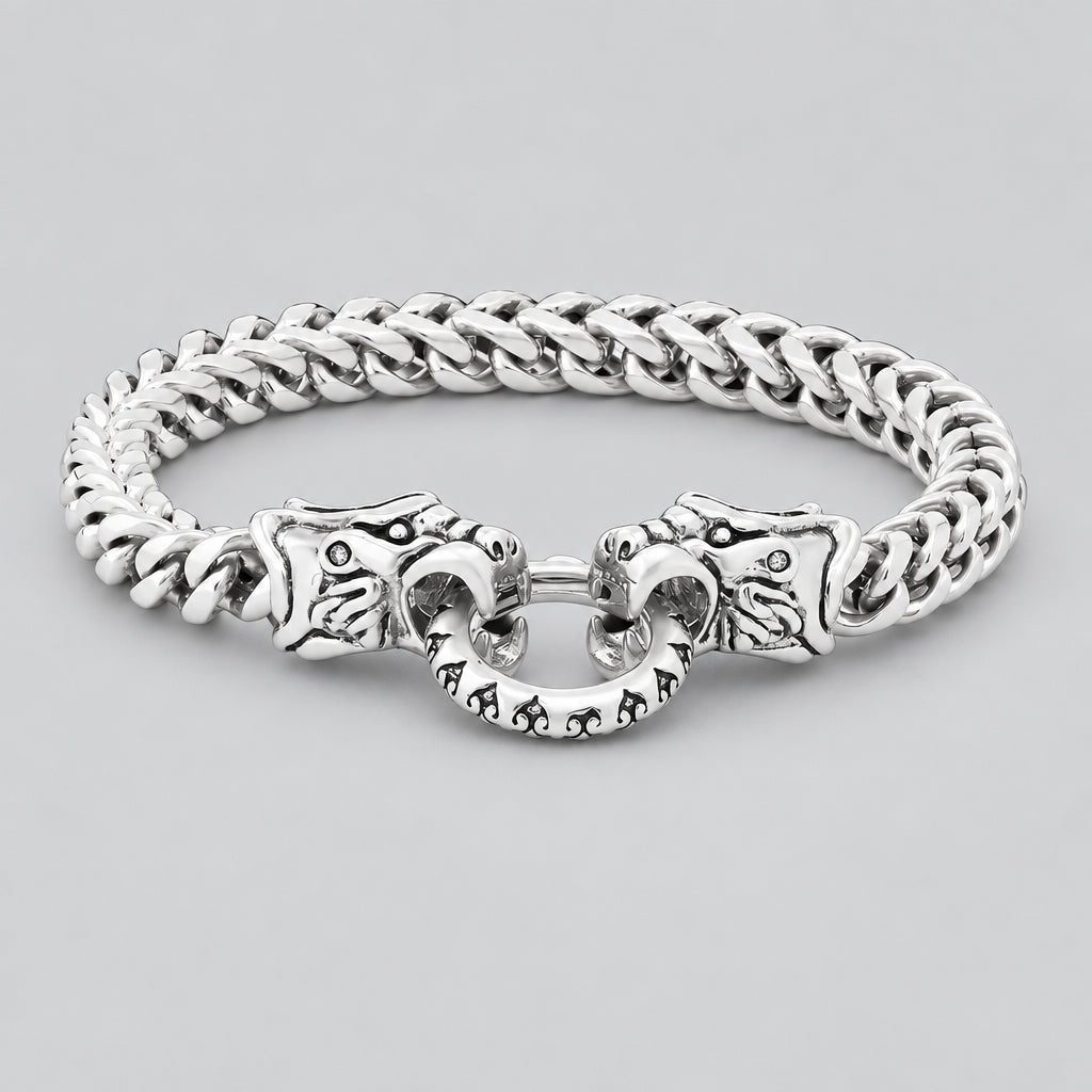 Men's Dragon Head Clasp Heavy Steel Bracelet Biker Jewelry-1