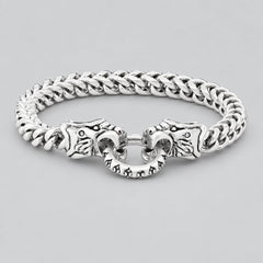 Men's Dragon Head Clasp Heavy Steel Bracelet Biker Jewelry-1
