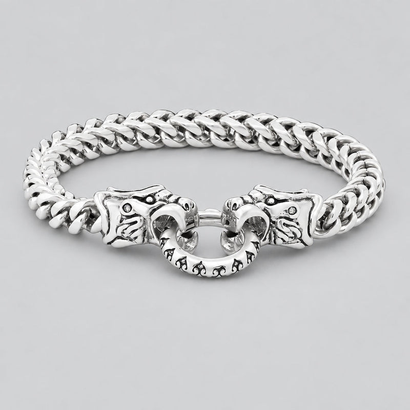 Men's Dragon Head Clasp Heavy Steel Bracelet Biker Jewelry-1