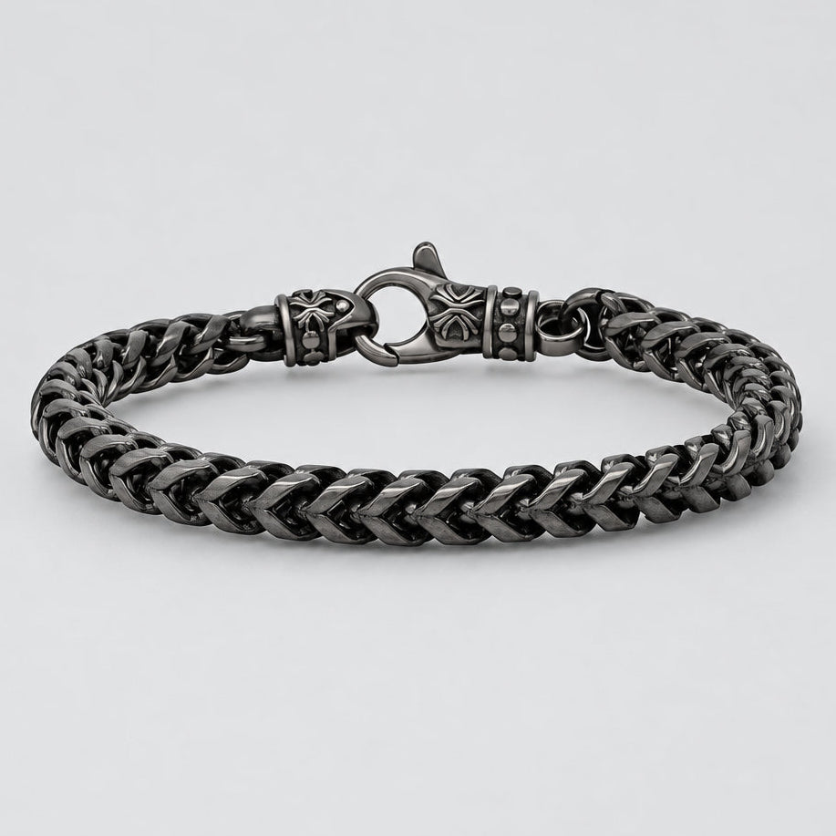Men's Stealth Black Wheat Chain Stainless Steel Bracelet Biker Jewelry-1
