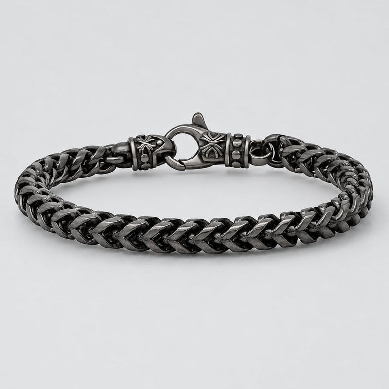 Men's Stealth Black Wheat Chain Stainless Steel Bracelet Biker Jewelry-1