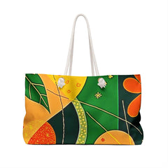 Floral Retro Pattern Weekender Bag | Bright Orange Green Large Tote Bag-2