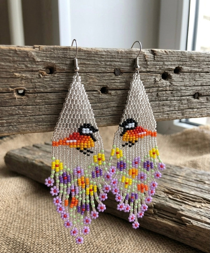 Bird Fringe Earrings (Silver)-1
