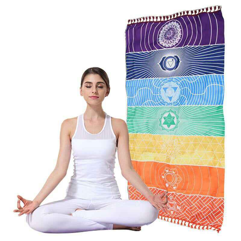 Printed Bath Towel Tassel Yoga Mat – Colorful Multi-Purpose Fitness Towel-3