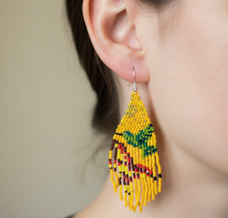 Mustard Sky Dancer Beaded Earrings-1