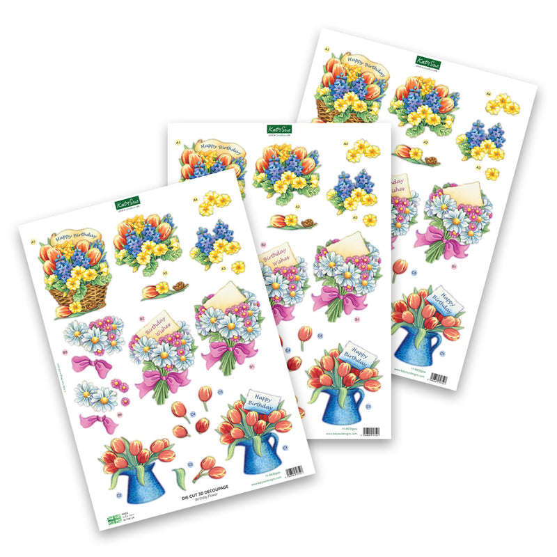 Decoupage troquelado – Flores de cumpleaños (paquete de 3)-1