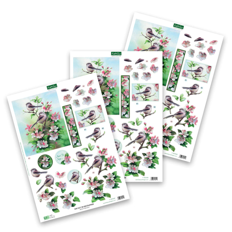 Decoupage troquelado – Pájaros en flor (paquete de 3)-1