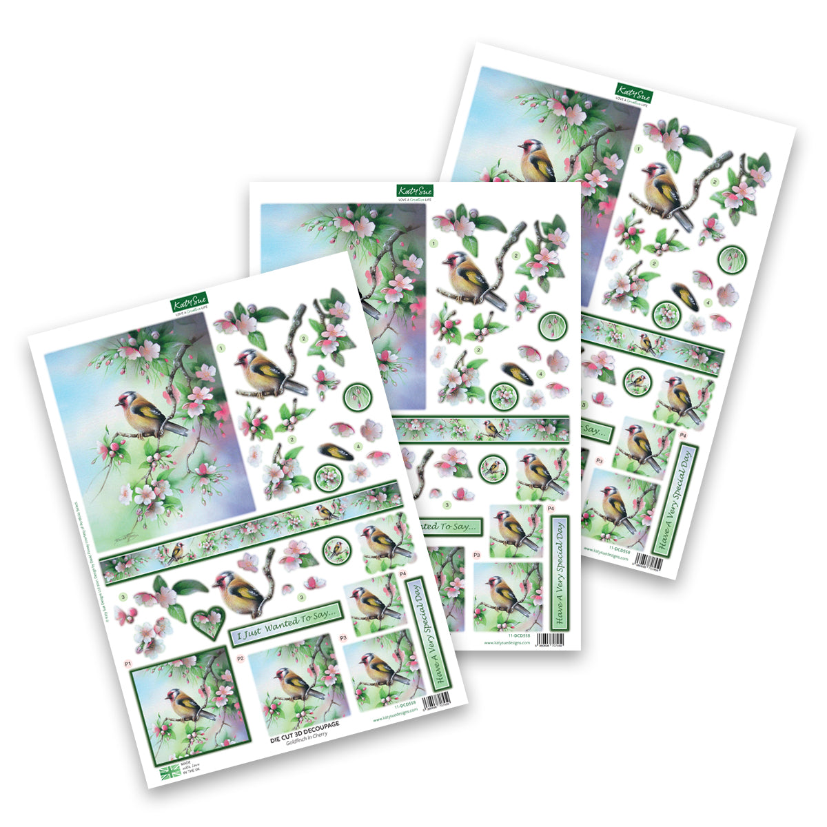 Decoupage troquelado – Jilguero en cerezo (Paquete de 3)-1