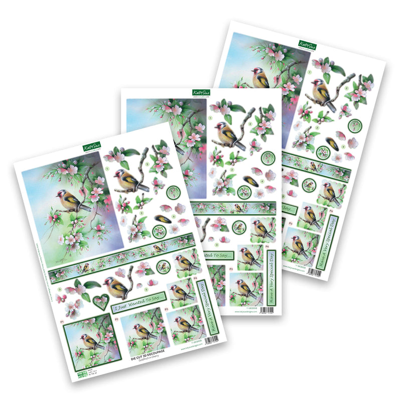 Decoupage troquelado – Jilguero en cerezo (Paquete de 3)-1