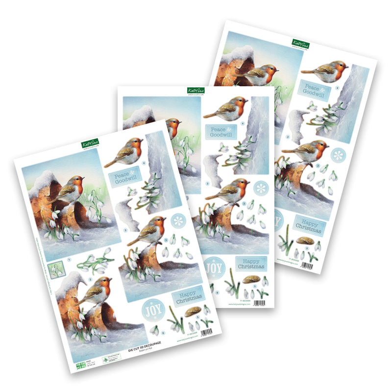 Die Cut Decoupage – Robin On Pot (Pack Of 3)-1