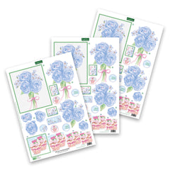 Decoupage troquelado – Rosas azules y cupcake (paquete de 3)-1