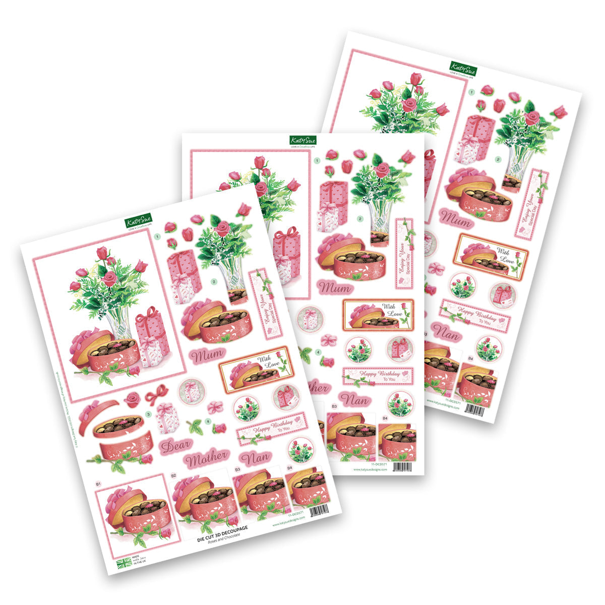 Die Cut Decoupage – Roses & Chocolates (Pack Of 3)-1