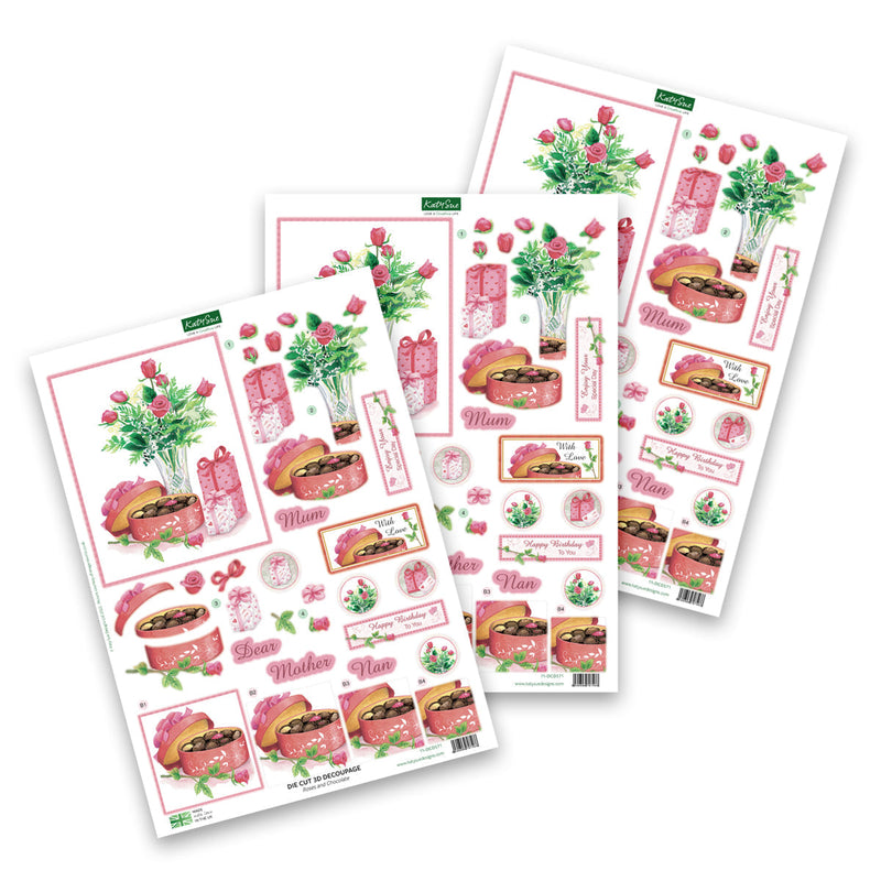 Die Cut Decoupage – Roses & Chocolates (Pack Of 3)-1