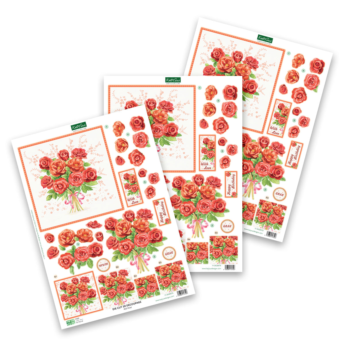 Decoupage troquelado – Rosas rojas (paquete de 3)