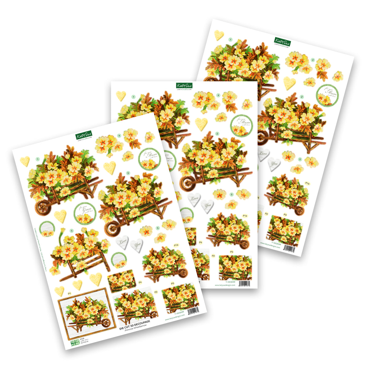 Die Cut Decoupage – Primrose Wheelbarrow (Pack Of 3)-1