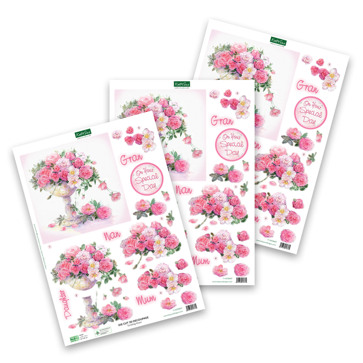 Die Cut Decoupage – Tumbling Roses (Pack Of 3)-1