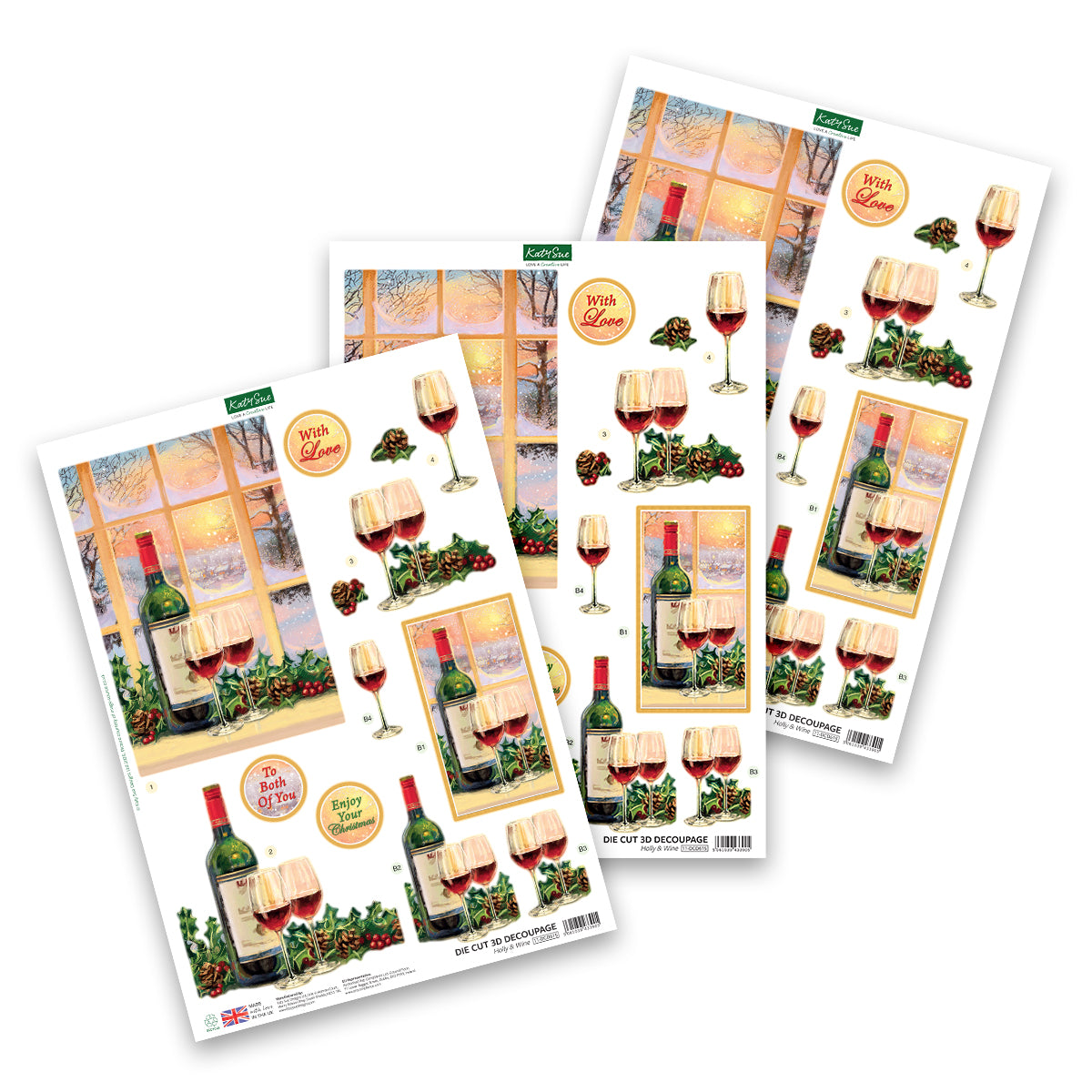 Katy Sue Designs Découpages à Découper – Houx et Vin (paquet de 3)-1