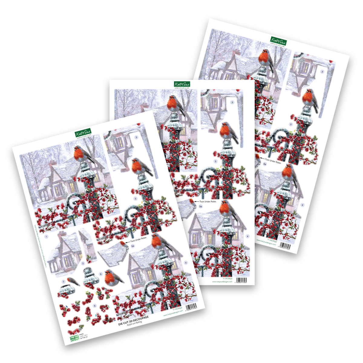 Die Cut Decoupage – Robin On Railing (Pack Of 3)-1