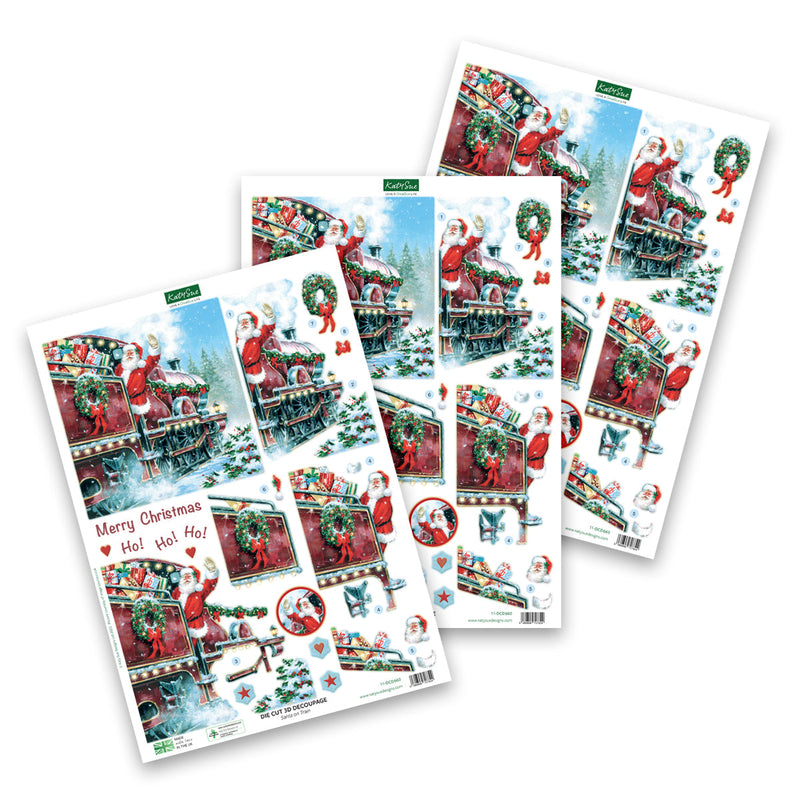Die Cut Decoupage – Santa On Train (Pack Of 3)-1