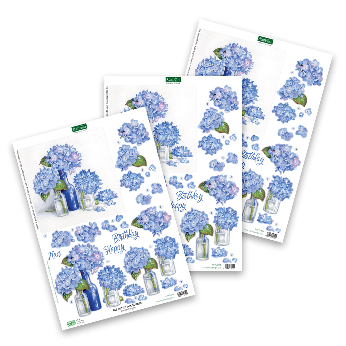 Die Cut Decoupage – Blue Hydrangeas (Pack Of 3)-1