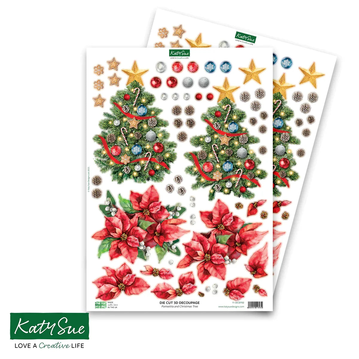 Die Cut Decoupage – Poinsettia and Christmas Tree (Pack Of 4)-3