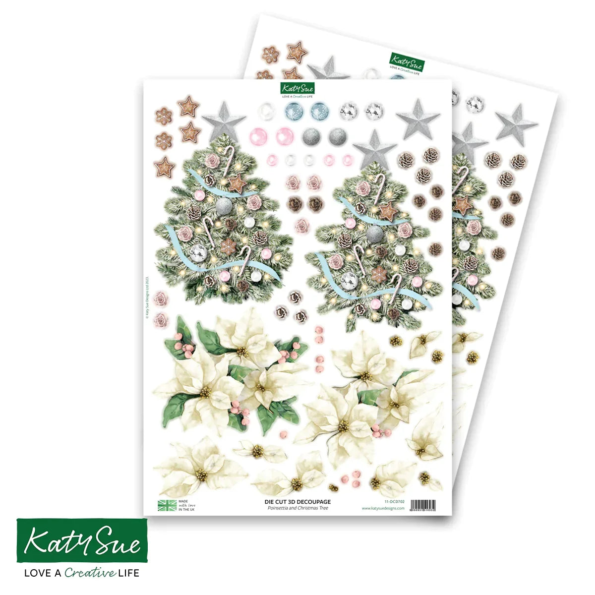 Die Cut Decoupage – Poinsettia and Christmas Tree (Pack Of 4)-4