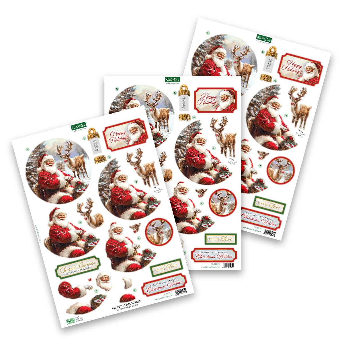 Die Cut Decoupage – Santa & Rudolph Bauble (pack of 3)-1