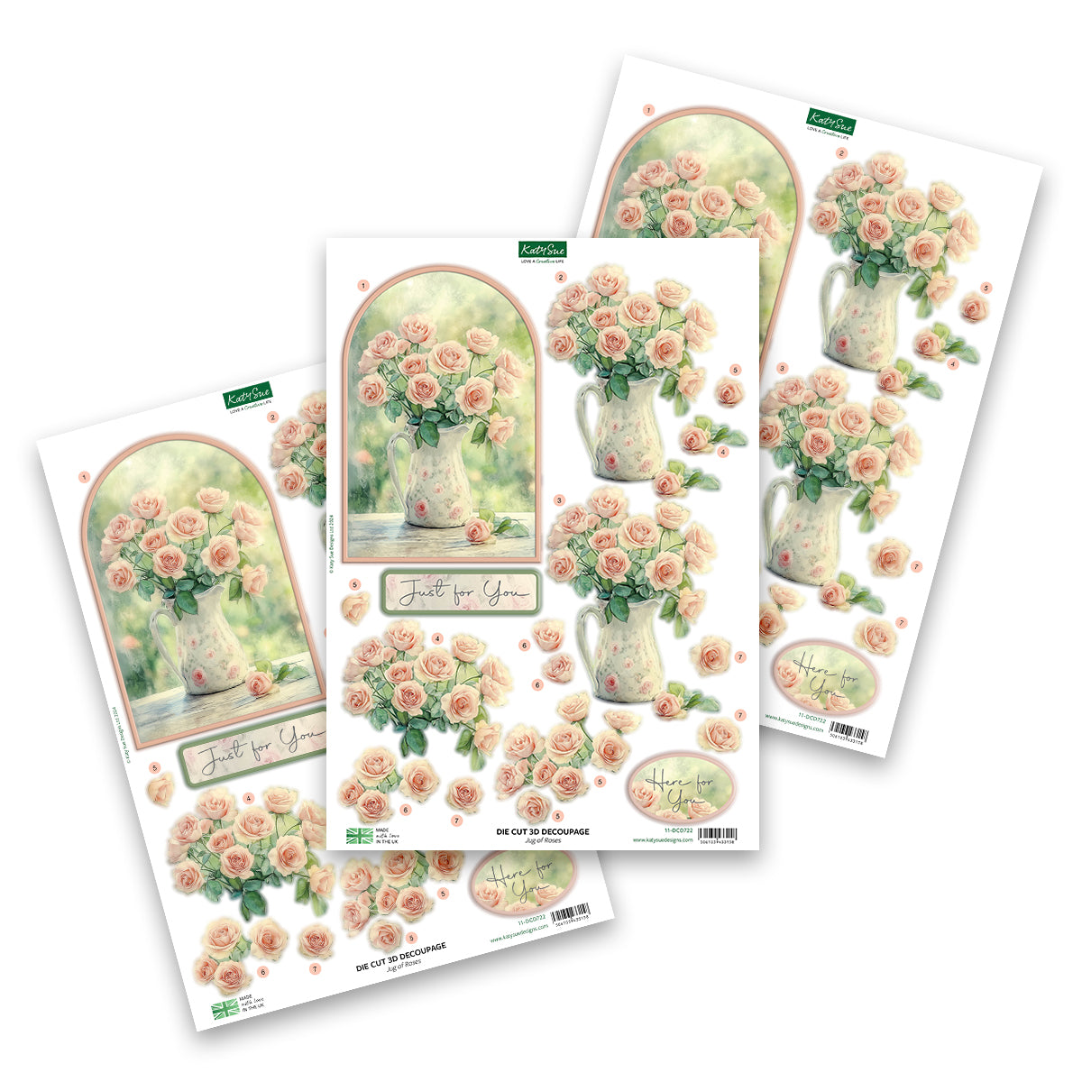Die Cut Decoupage – Jug of Roses (pack of 3)-1