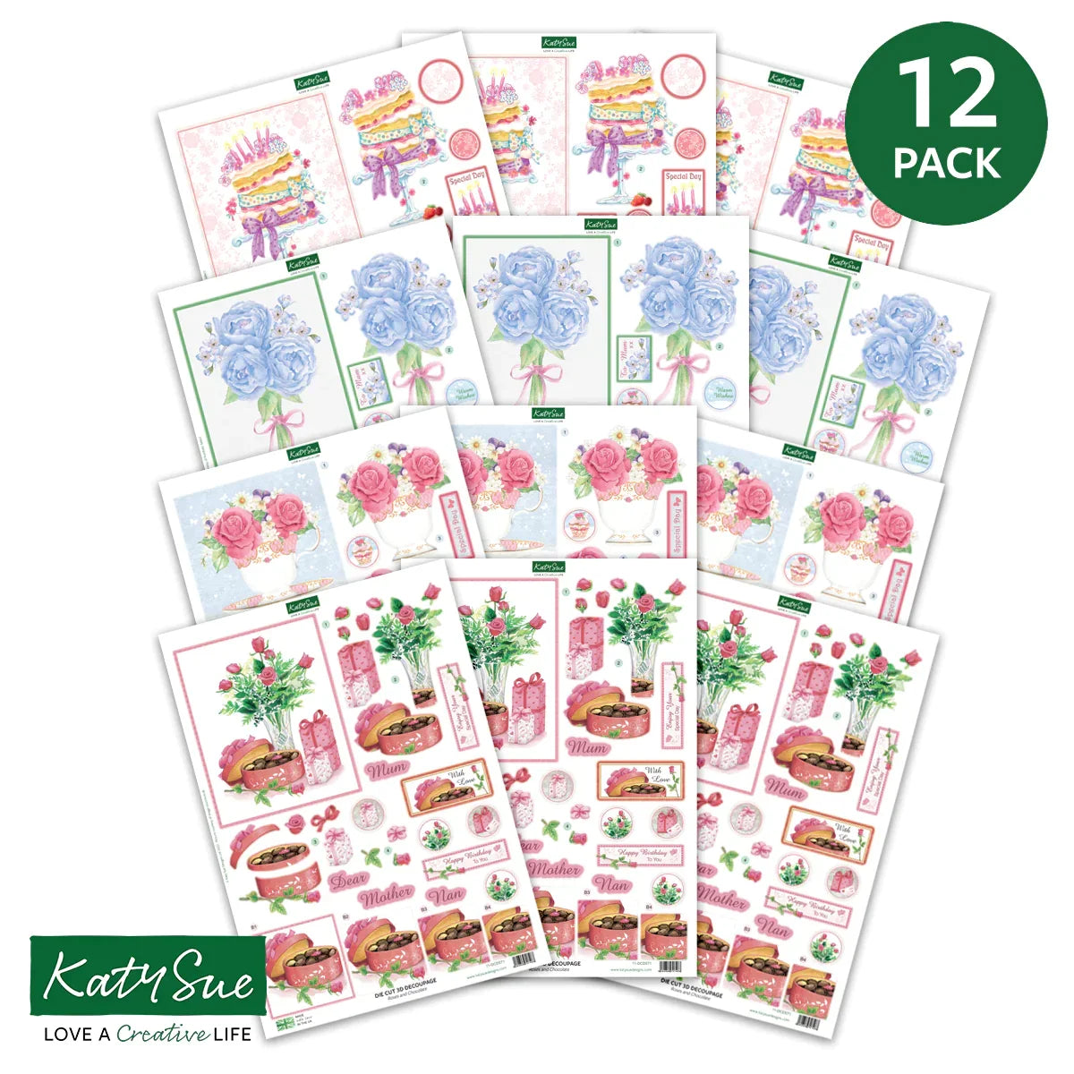 Die Cut Decoupage - Birthday Cake and Flowers (Pack Of 12)-2