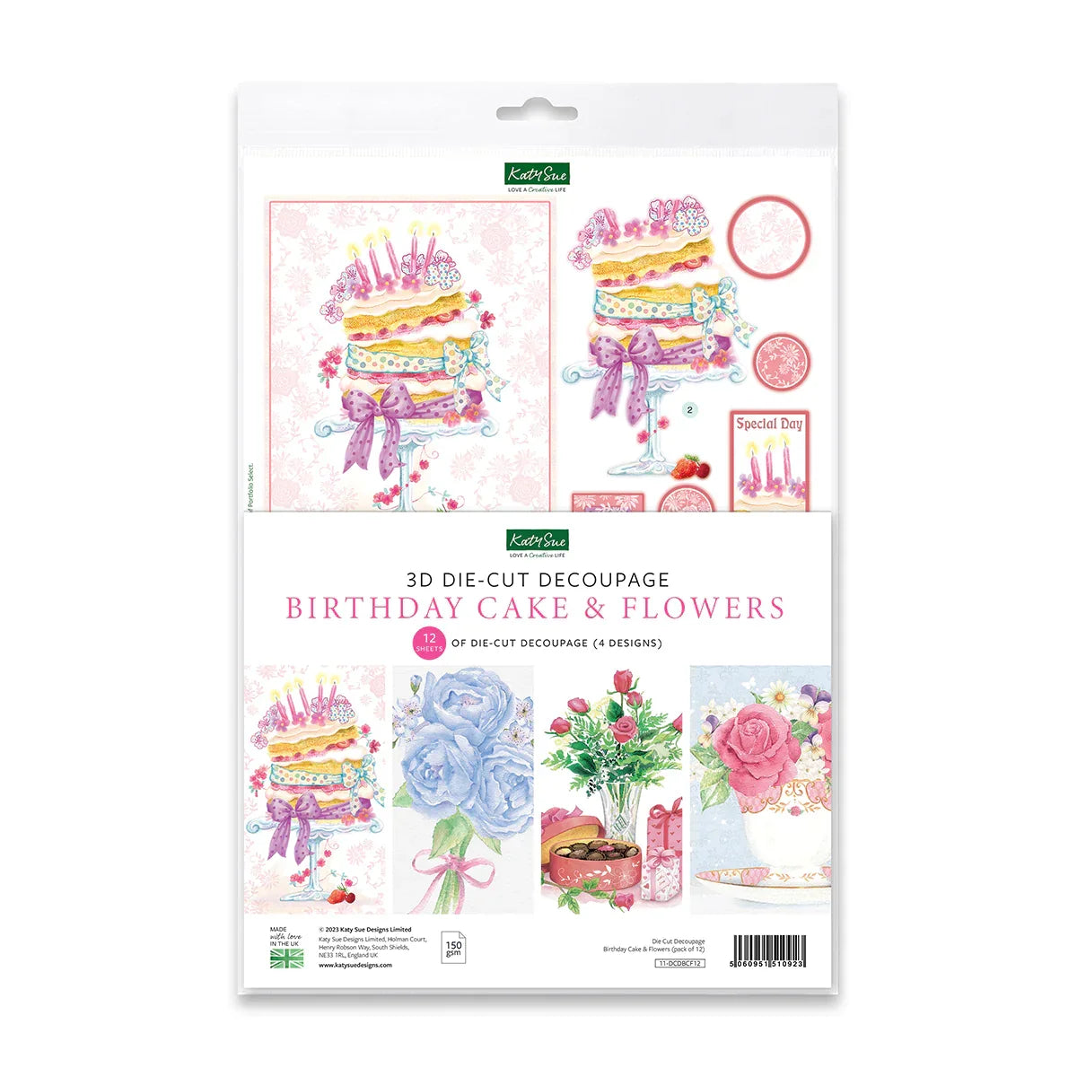 Die Cut Decoupage - Birthday Cake and Flowers (Pack Of 12)-1