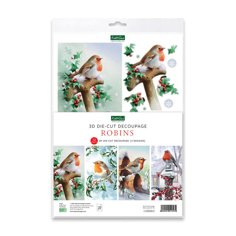 Die Cut Decoupage – Robins (Pack Of 12)-1