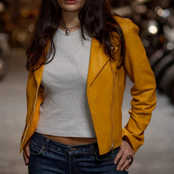 Women’s Lightweight Leather Fashion Jacket | Soft Naked Cowhide Casual Moto Style-10