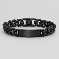 Men’s Black Stainless Steel Cuban Link ID Stealth Biker Bracelet-1