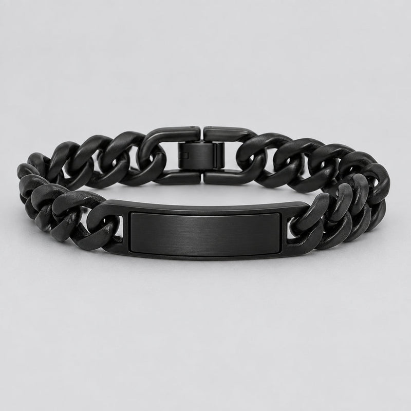 Men’s Black Stainless Steel Cuban Link ID Stealth Biker Bracelet-1
