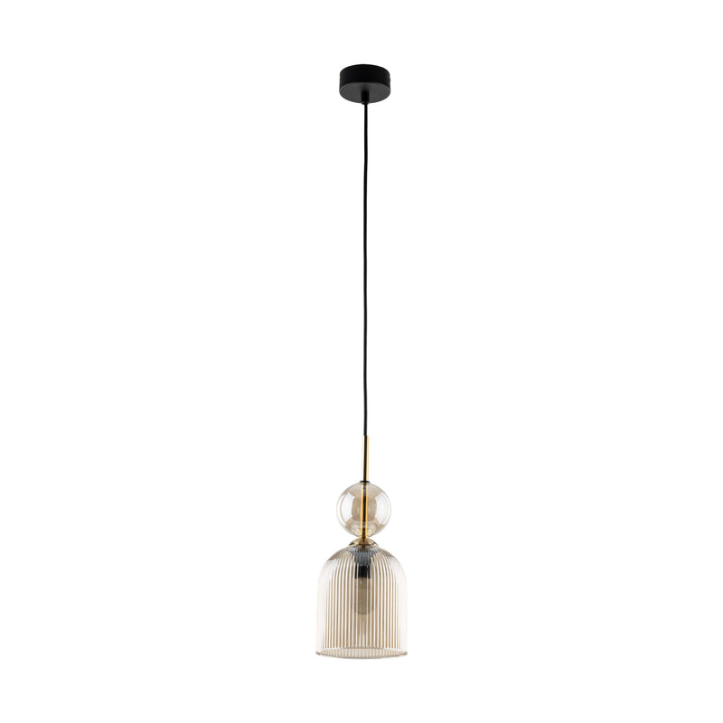 SOPHIA Cognac Ribbed Glass Bell Mini Pendant for Kitchen Island-2