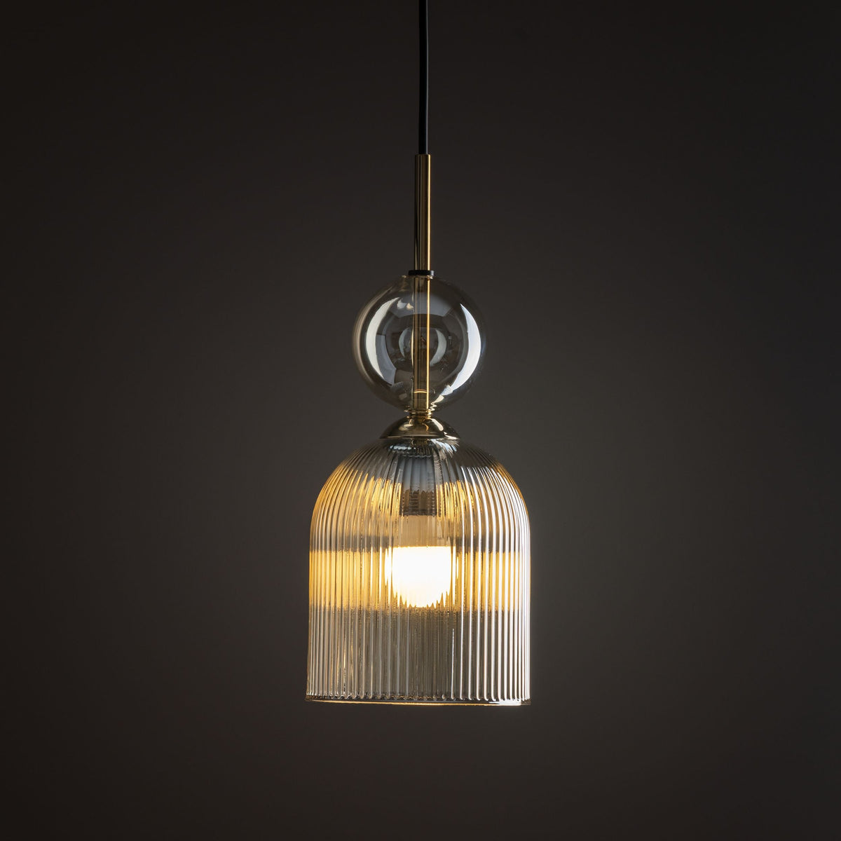 SOPHIA Cognac Ribbed Glass Bell Mini Pendant for Kitchen Island-7