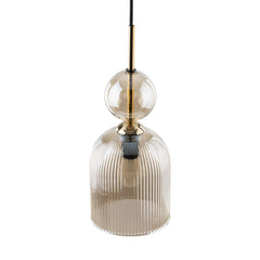 SOPHIA Cognac Ribbed Glass Bell Mini Pendant for Kitchen Island-8