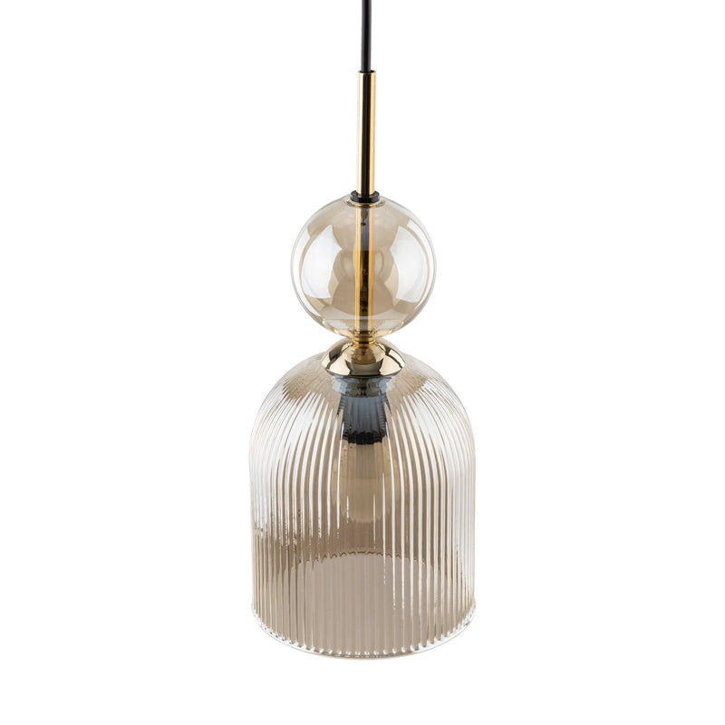 SOPHIA Cognac Ribbed Glass Bell Mini Pendant for Kitchen Island-8