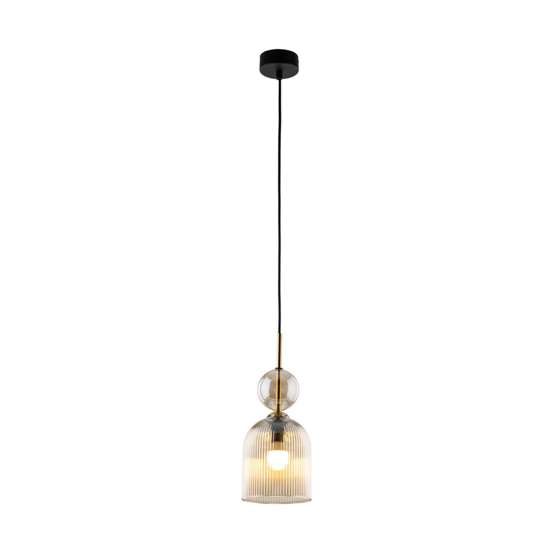 SOPHIA Cognac Ribbed Glass Bell Mini Pendant for Kitchen Island-5