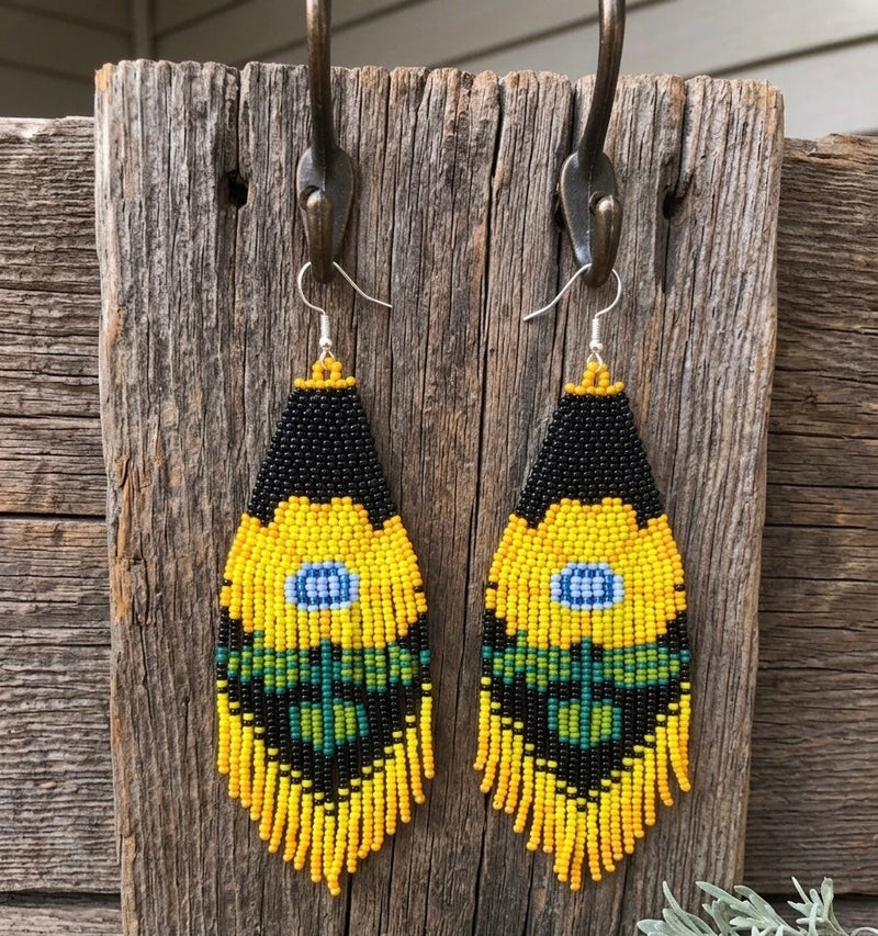 Flower Beaded Earrings ( Yellow )-1