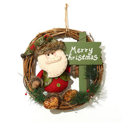 Christmas Wreath with Plush Doll - Rustic Rattan Holiday Door Hanging Decoration-4