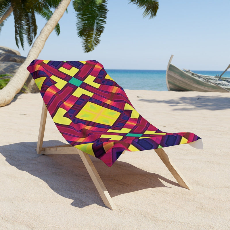 Vibrant Geometric Beach Towel — Neon Diamond Pattern-1