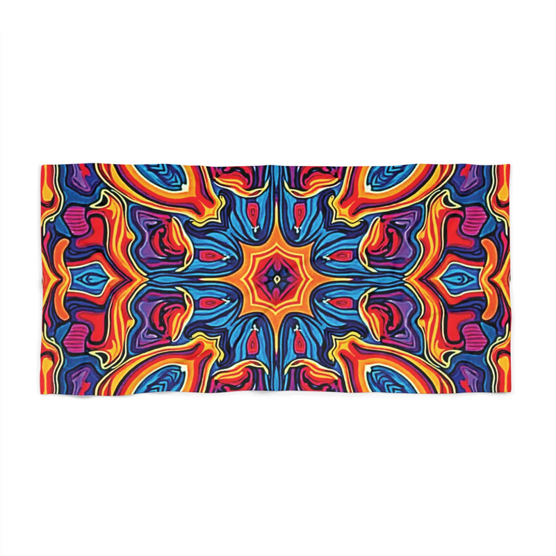 Vibrant Kaleidoscope Beach Towel — Colorful Retro Mandala Pattern-2
