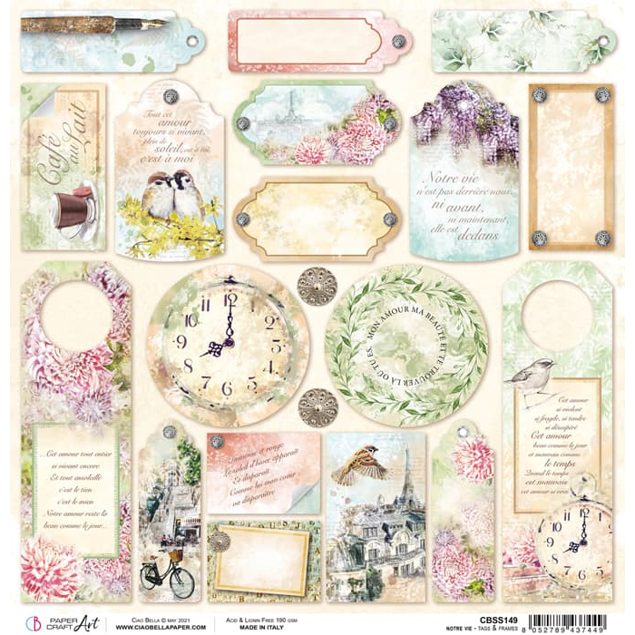 Ciao Bella Notre Vie Tags & Frames Paper Sheet 12"X12" 1 Sheet-2