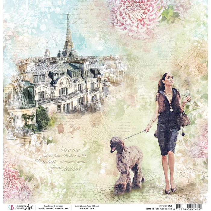 Ciao Bella Les Rues De Paris Paper Sheet 12"X12" 1 Sheet-2